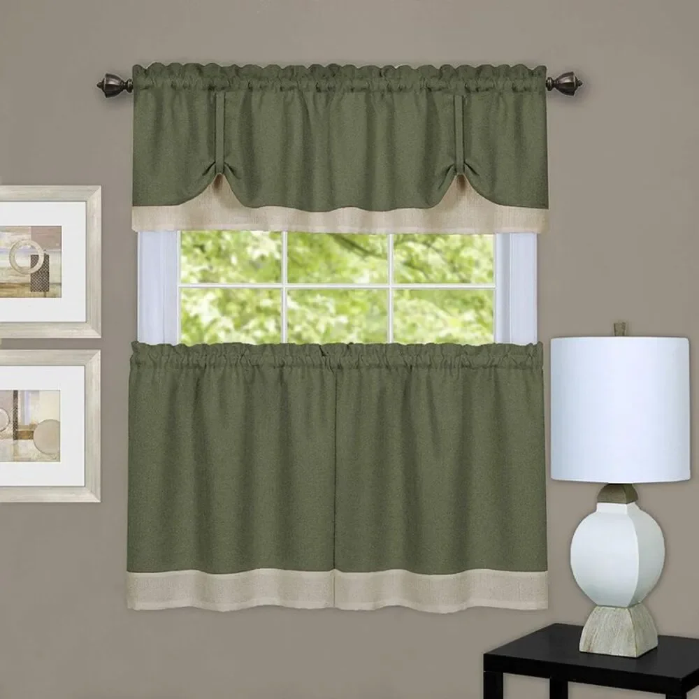 Woven Trends Two-Tone Window Curtain Tier Pair & Valance Set, Double Layer Small